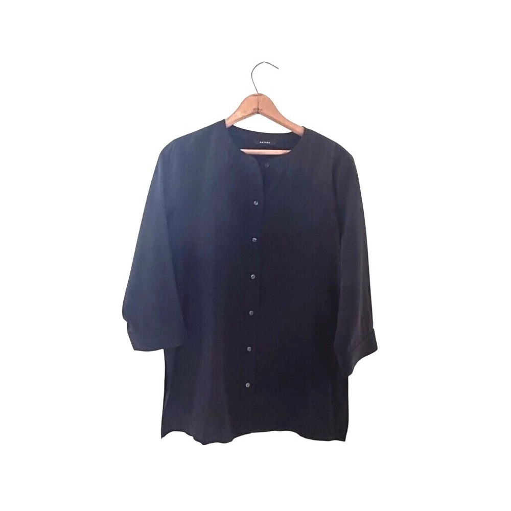 Natori Button Front Blouse Black Viscose‎ Blend - XS